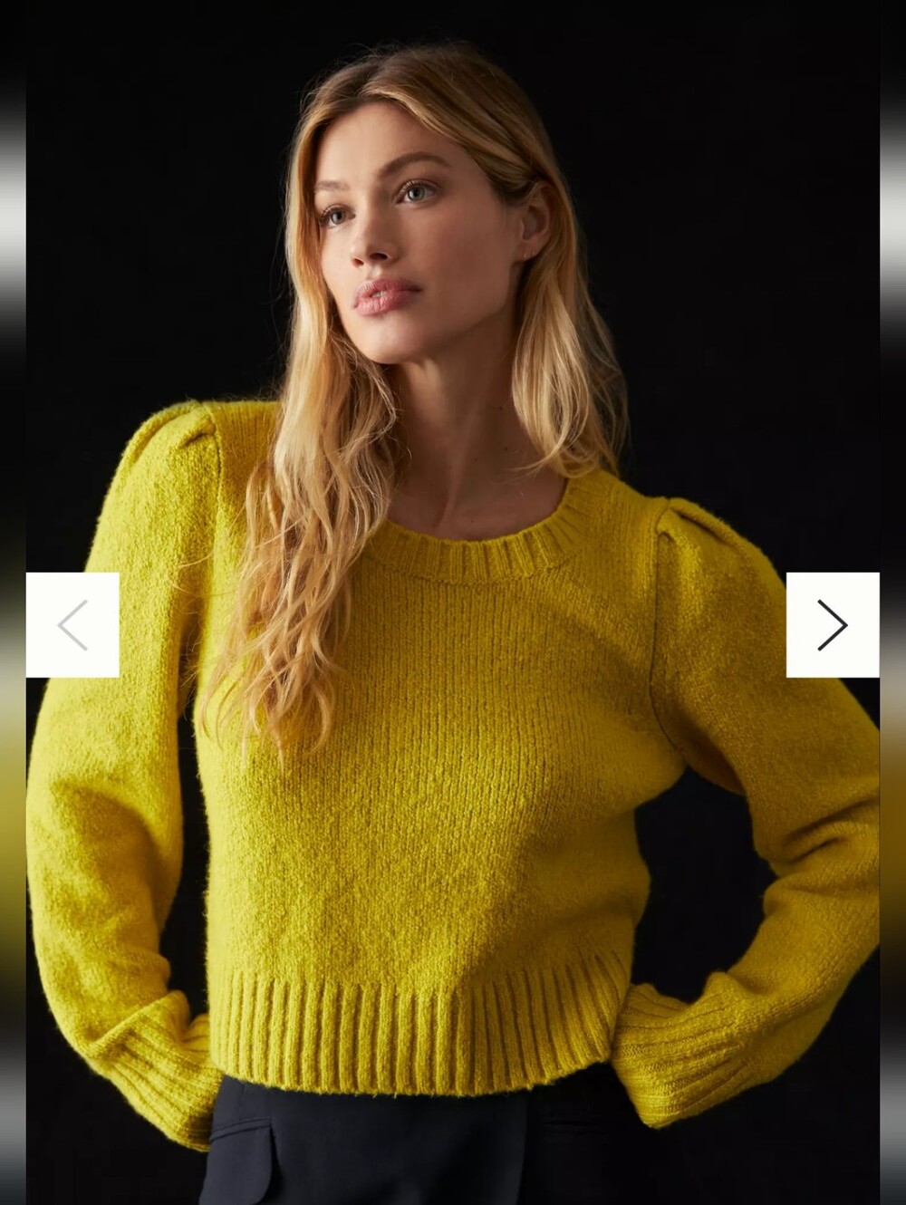 Maeve Anthropologie Crewneck Puff Sleeve Sweater Chartreuse Yellow Womens XS
